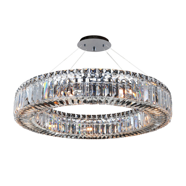 Rondelle 26'' Chrome Drum Chandelier with Clear Crystals