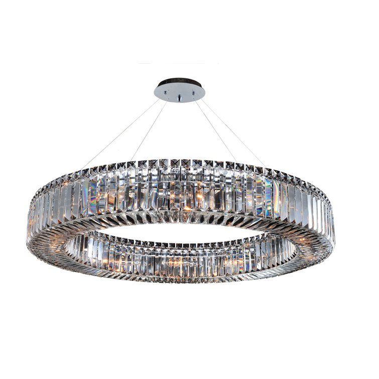 Rondelle 36'' Chrome and Crystal Wagon Wheel Chandelier