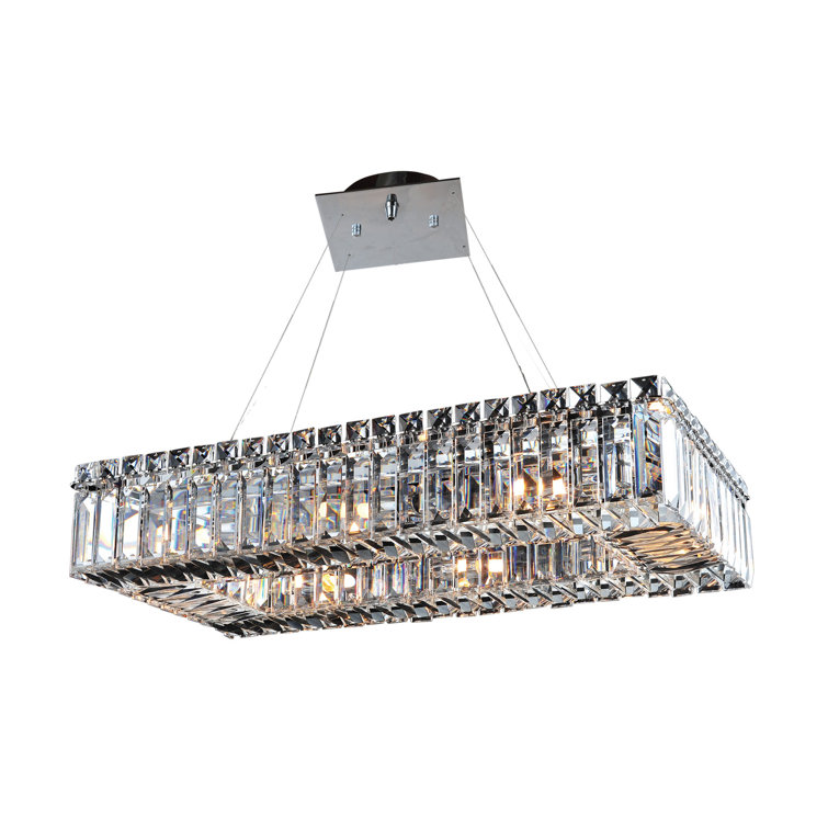 Rectangular Crystal and Chrome 8-Light Pendant Chandelier