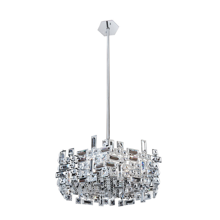 Vermeer Chrome Geometric Crystal 6-Light Pendant Chandelier