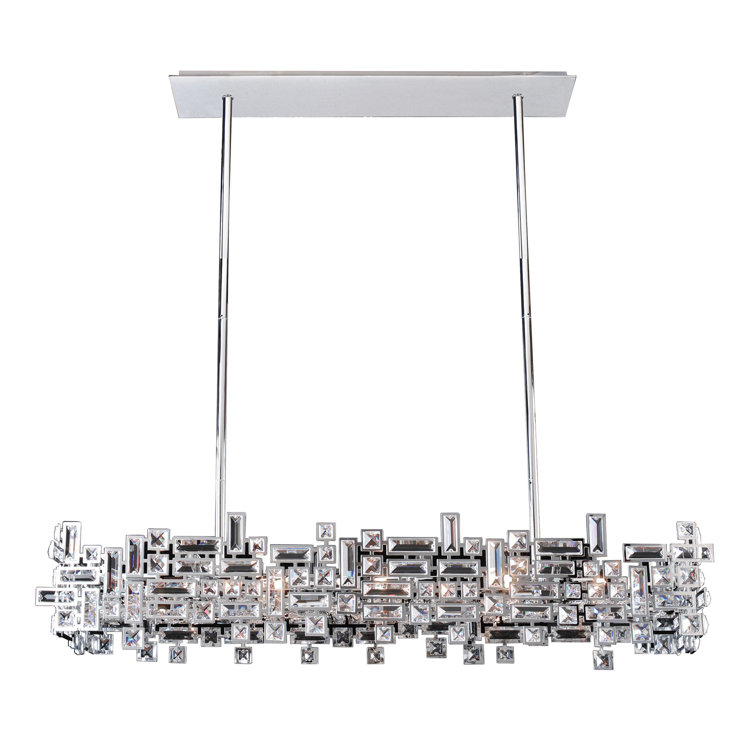 Vermeer 8-Light Chrome Kitchen Island Pendant with Clear Crystals