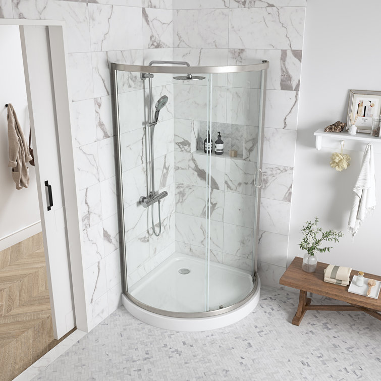 Breeze 38'' Round Nickel Framed Clear Glass Shower Kit with Base