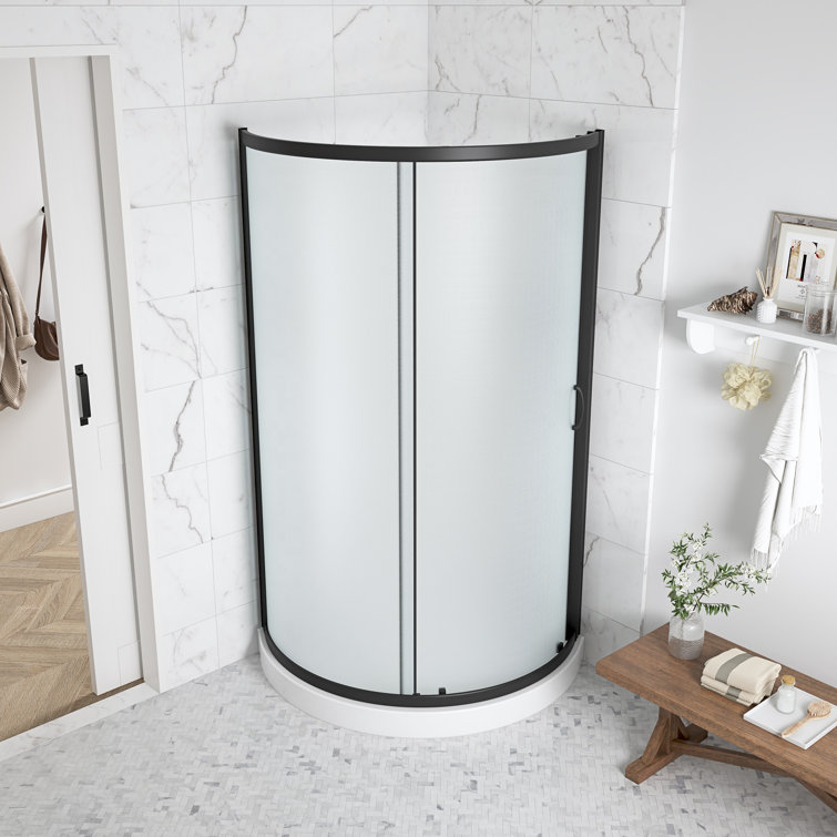 Breeze Black Framed Frosted Glass Round Sliding Shower Kit