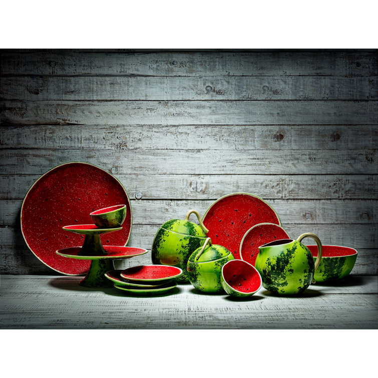 Hand-Painted Terracotta Watermelon Pitcher, 2.65-Quart