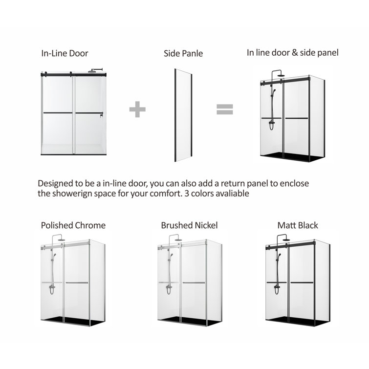 Spezia 60" x 76" Frameless Nickel Shower Enclosure with Sliding Doors