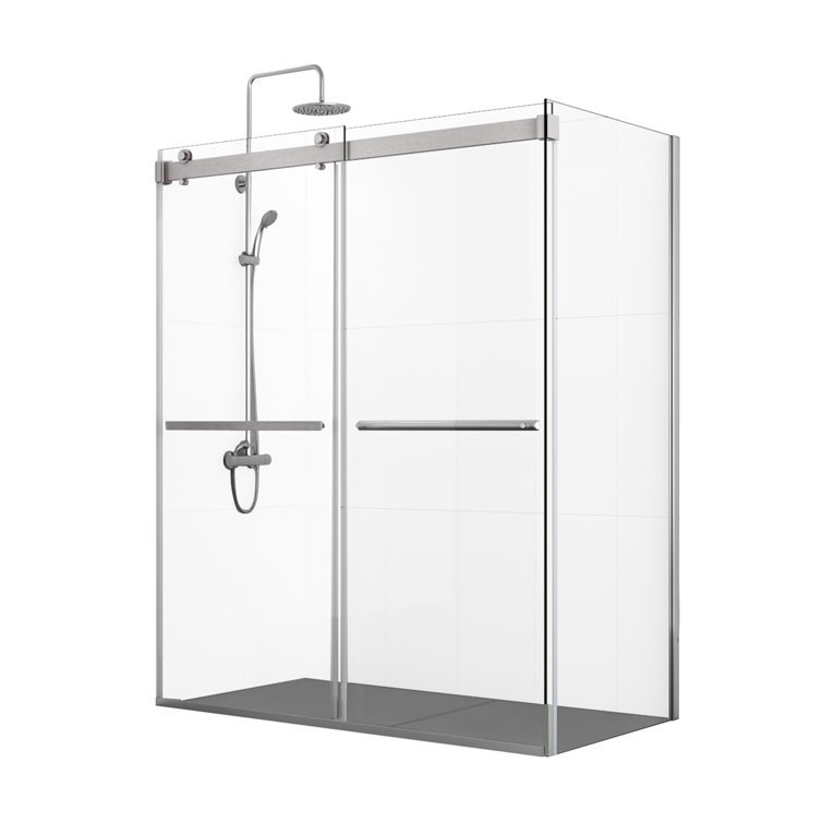 Spezia 60" x 76" Frameless Nickel Shower Enclosure with Sliding Doors