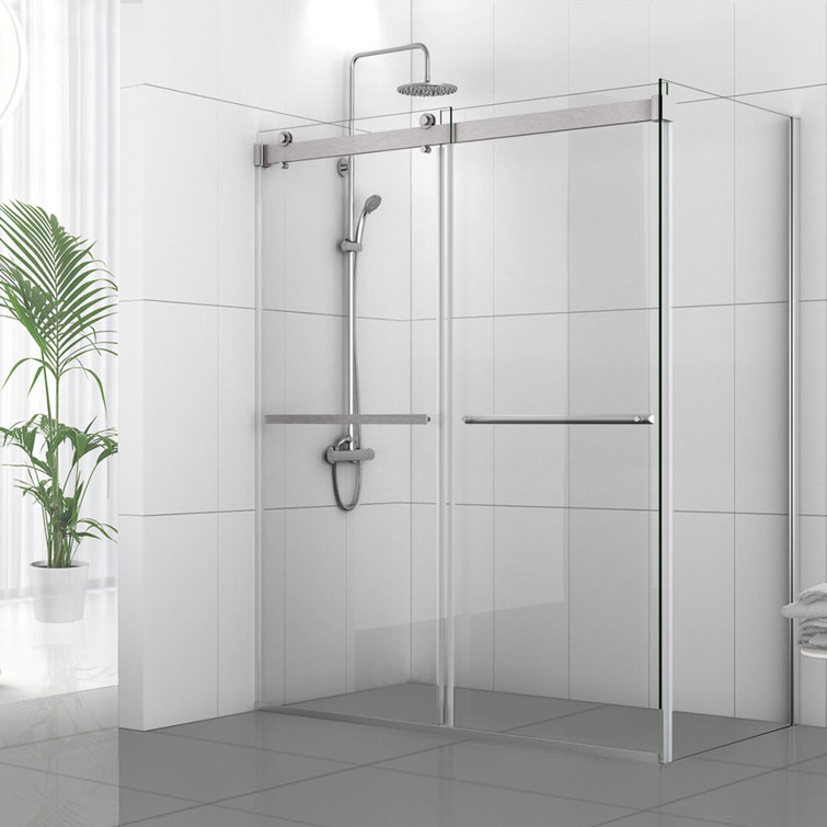 Spezia 60" x 76" Frameless Nickel Shower Enclosure with Sliding Doors