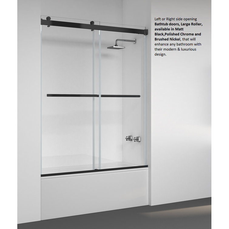 Spezia Matte Black Frameless Double Sliding Tub Door
