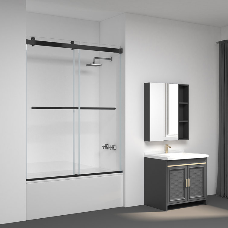 Spezia Matte Black Frameless Double Sliding Tub Door