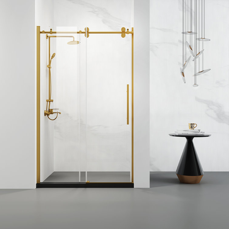 Massa 48" W x 76" H Frameless Glass Shower Door in Brushed Gold