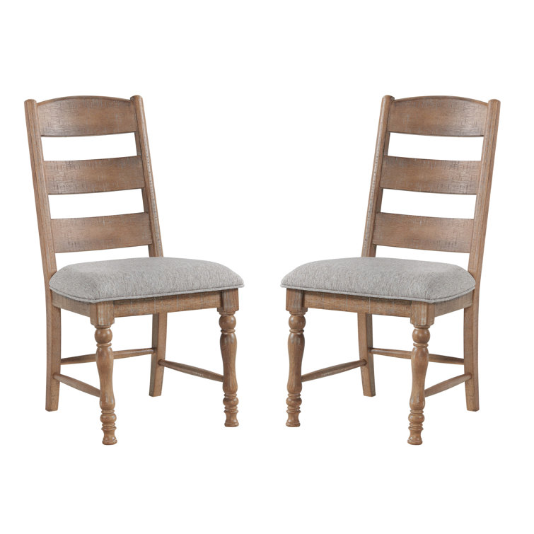 Gray Upholstered Ladderback Side Chair with Wood Frame