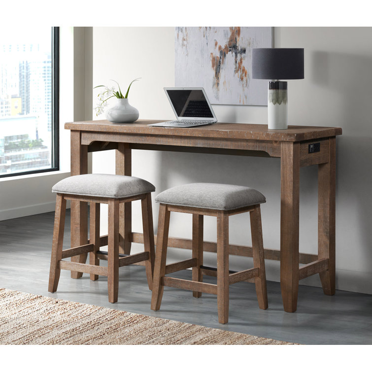 Highland 60" Brown Wood and Metal Sofa Bar Table with Storage