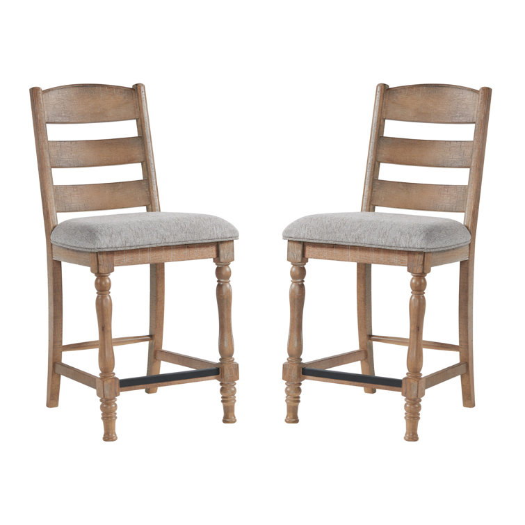 Highland Gray Wood Ladder Back Bar Stools with Cushions
