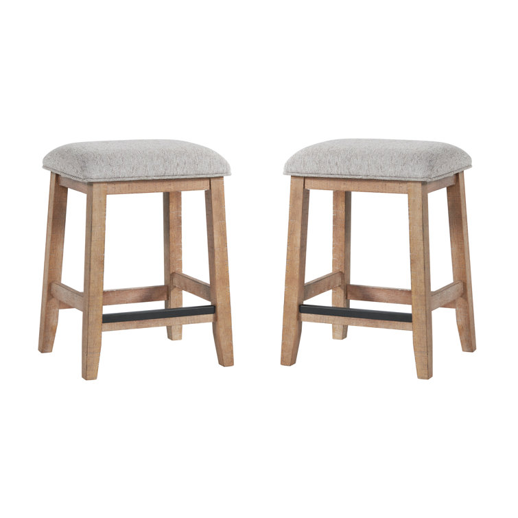 Highland Gray Backless Wood and Metal Bar Stools, Set of 2