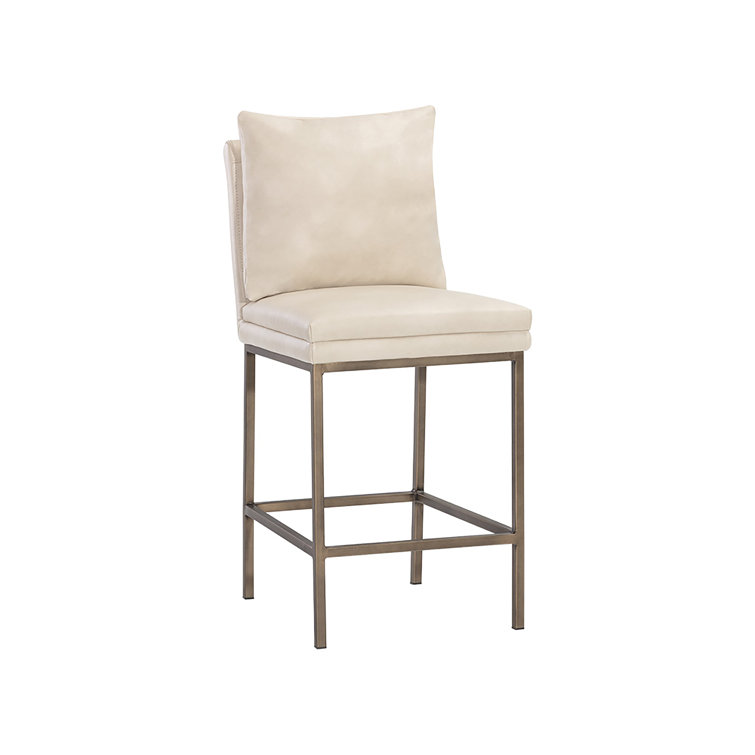 Bravo Cream Faux Leather Counter Stool with Antique Brass Legs
