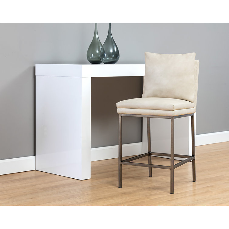 Bravo Cream Faux Leather Counter Stool with Antique Brass Legs