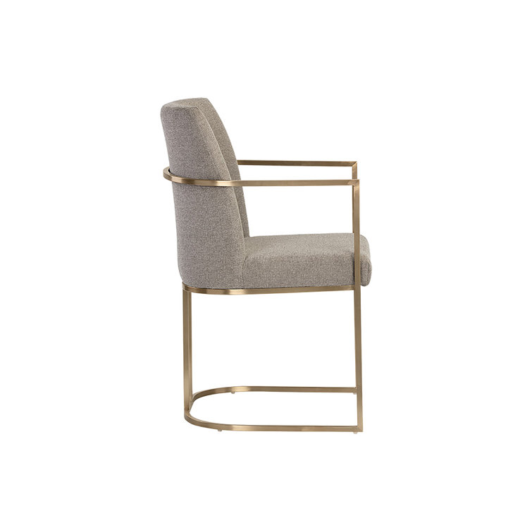 Belfast Oyster Shell Upholstered Arm Chair with Antique Brass Frame