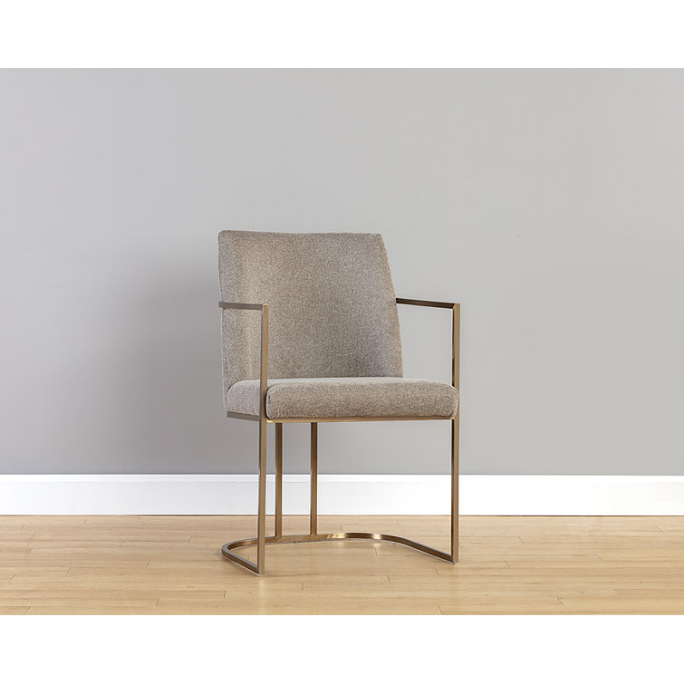 Belfast Oyster Shell Upholstered Arm Chair with Antique Brass Frame