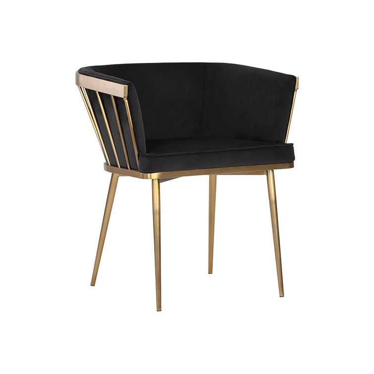 Black Upholstered Arm Chair with Gold Metal Frame