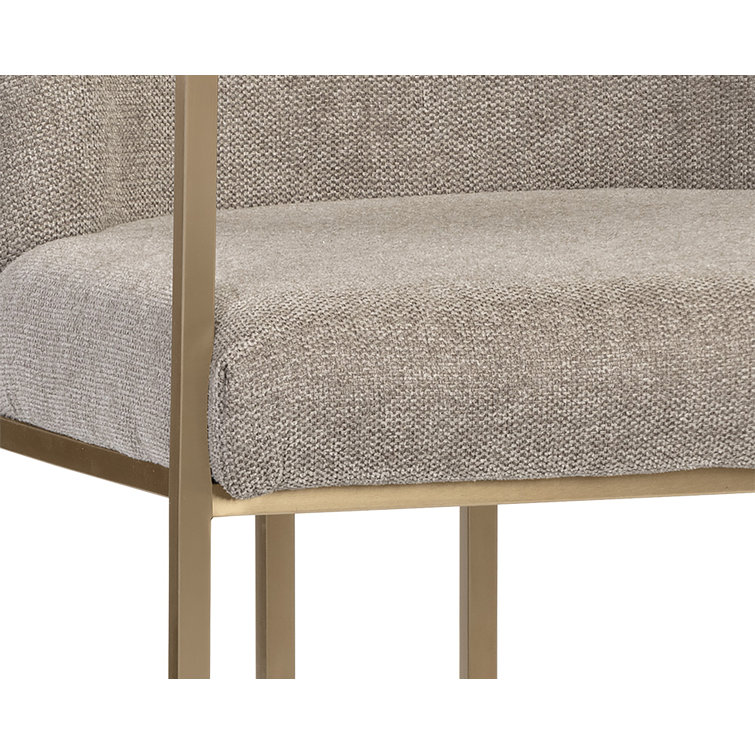 Belfast Oyster Shell Upholstered Arm Chair with Antique Brass Frame