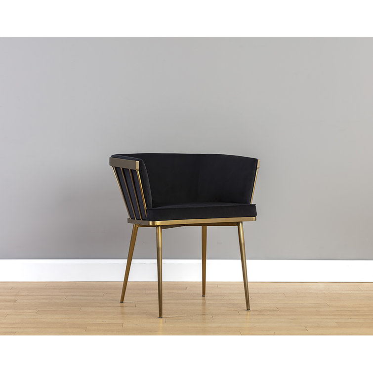 Black Upholstered Arm Chair with Gold Metal Frame