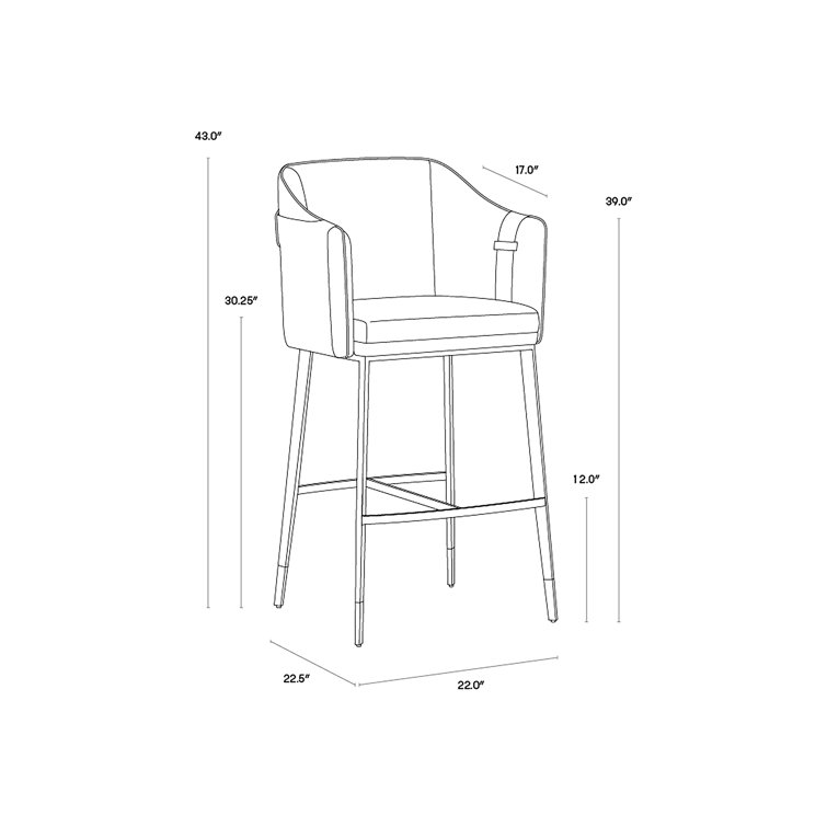 Napa Black and Cognac Barrel Back Barstool with Black Steel Legs