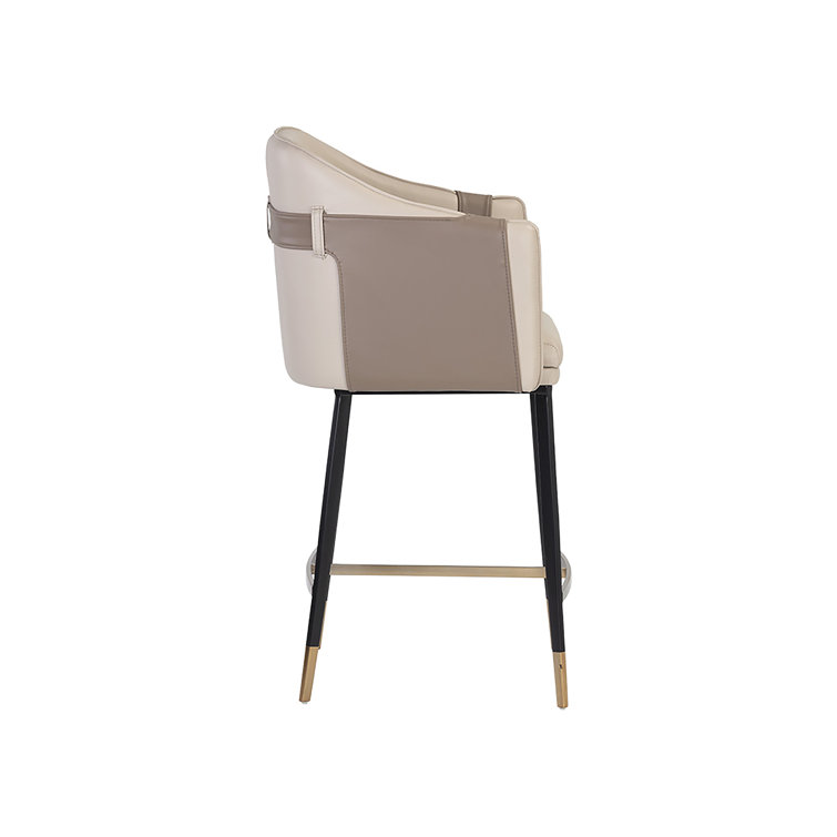Napa Beige and Tan Faux Leather Barrel Back Counter Stool with Black Steel Legs