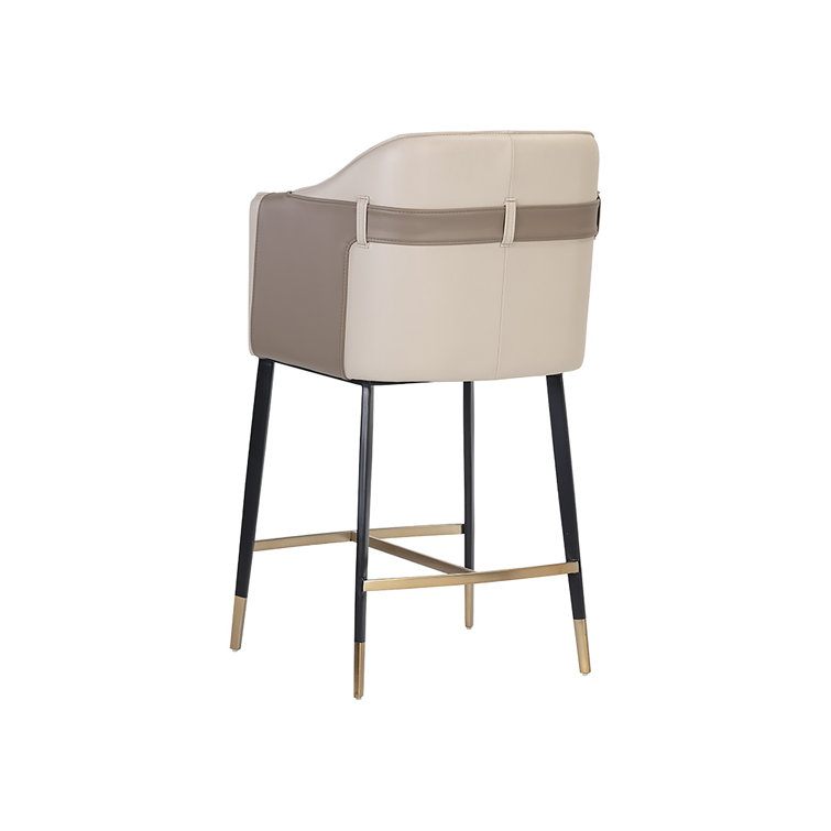 Napa Beige and Tan Faux Leather Barrel Back Counter Stool with Black Steel Legs
