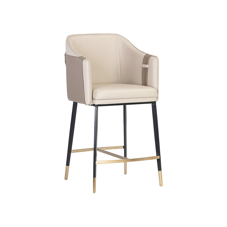 Napa Beige and Tan Faux Leather Barrel Back Counter Stool with Black Steel Legs
