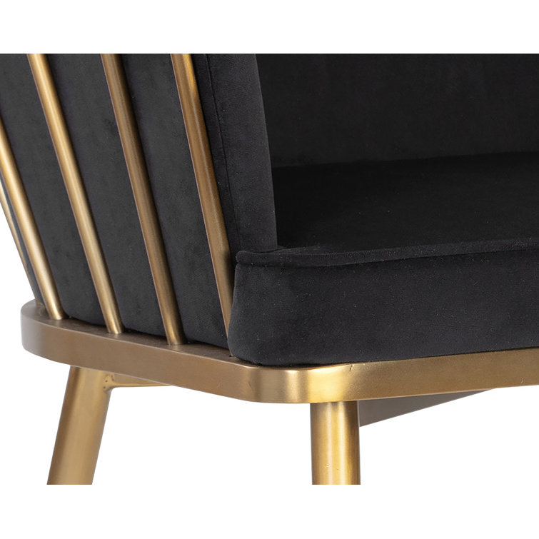 Black Upholstered Arm Chair with Gold Metal Frame