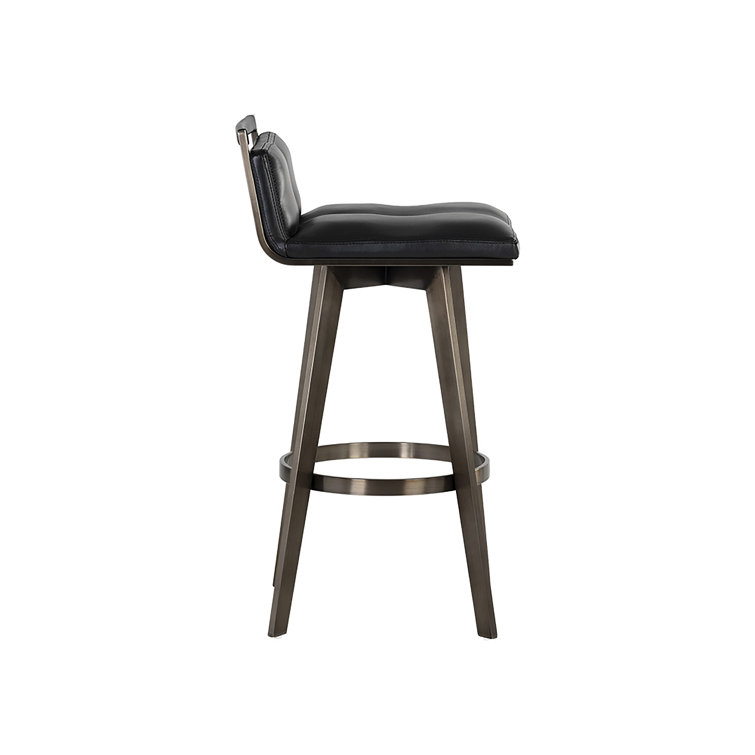 Castillo Black Faux Leather Swivel Barstool with Antique Brass Base
