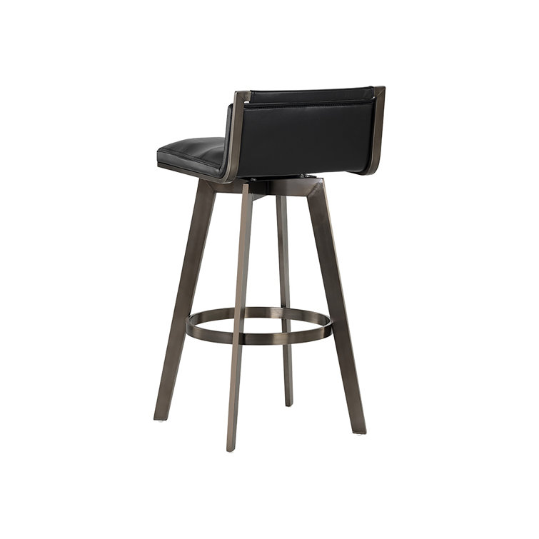 Castillo Black Faux Leather Swivel Barstool with Antique Brass Base