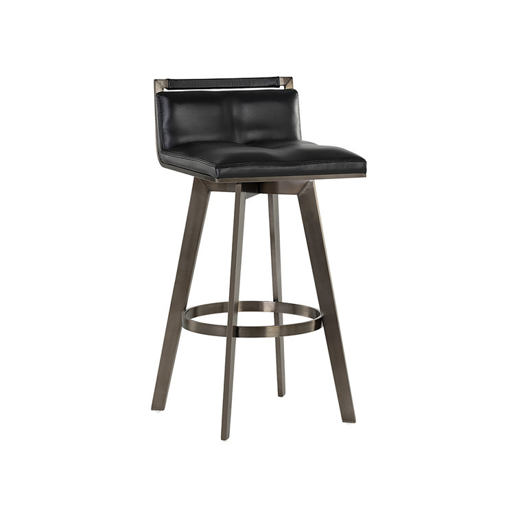 Castillo Black Faux Leather Swivel Barstool with Antique Brass Base