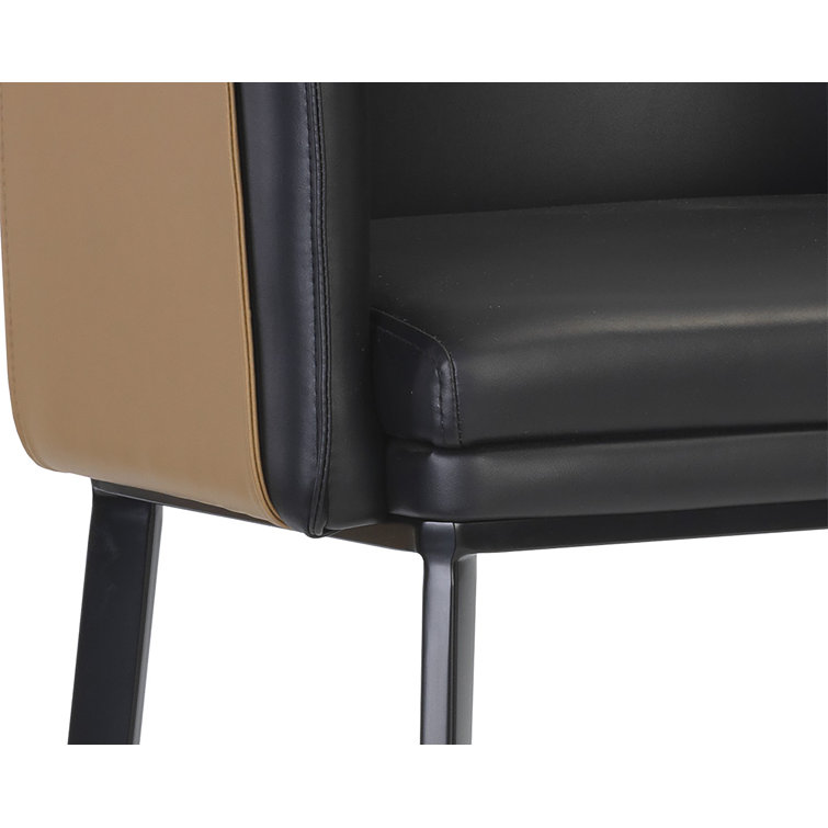 Napa Black and Cognac Barrel Back Barstool with Black Steel Legs