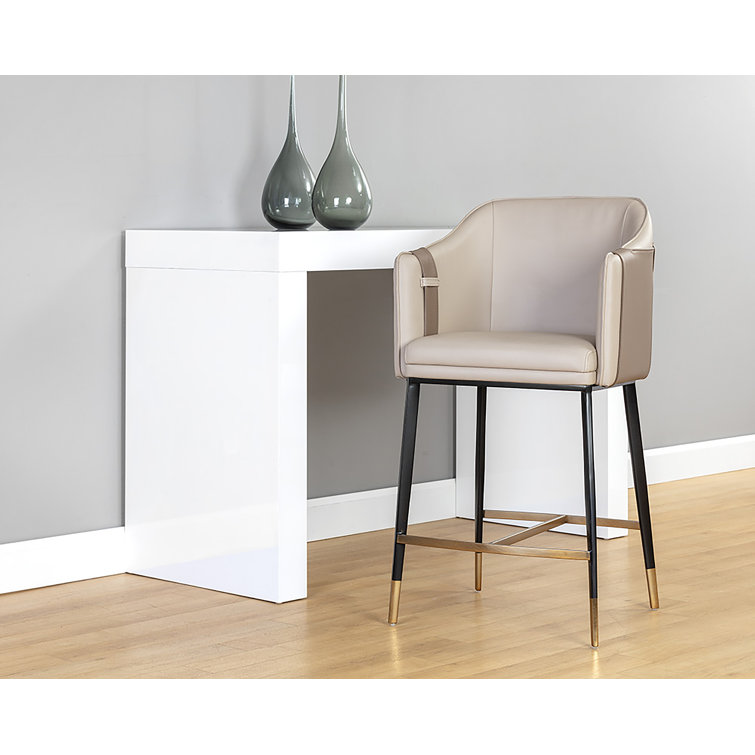 Napa Beige and Tan Faux Leather Barrel Back Counter Stool with Black Steel Legs