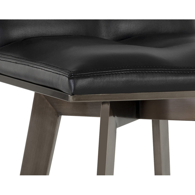 Castillo Black Faux Leather Swivel Barstool with Antique Brass Base