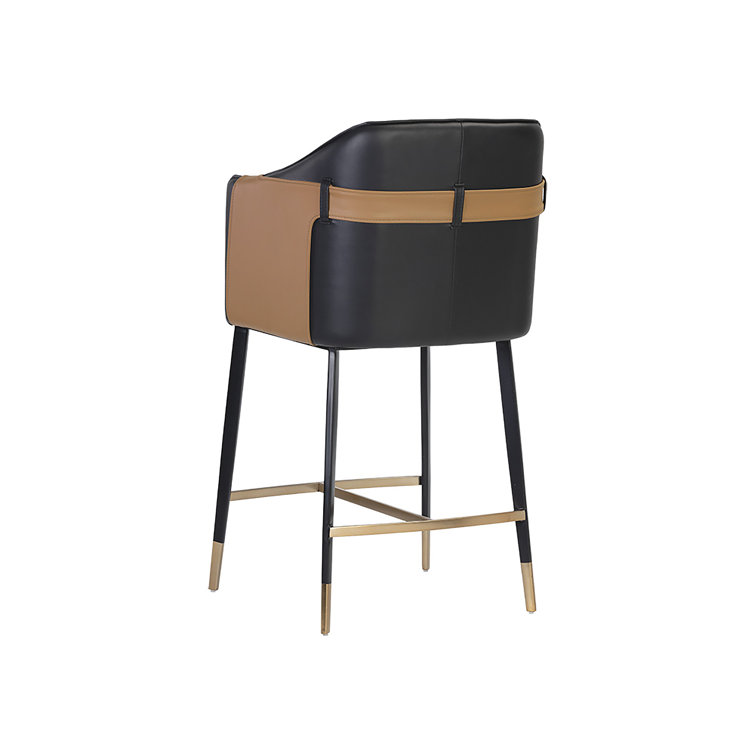 Napa Black and Cognac Faux Leather Counter Stool