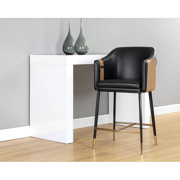 Napa Black and Cognac Faux Leather Counter Stool