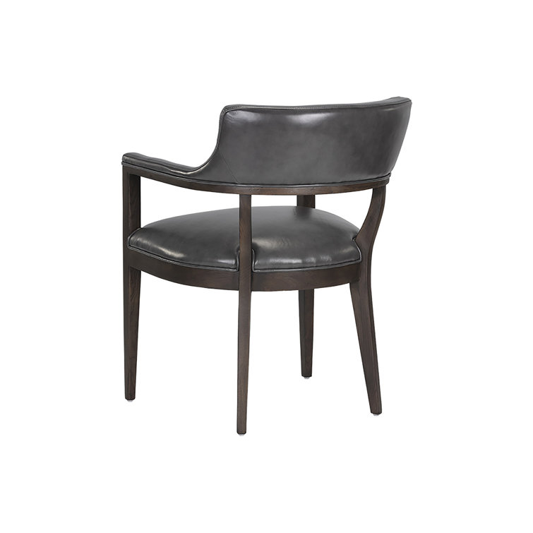 Mid-Century Charcoal Leather Arm Chair with Brown Oak Frame