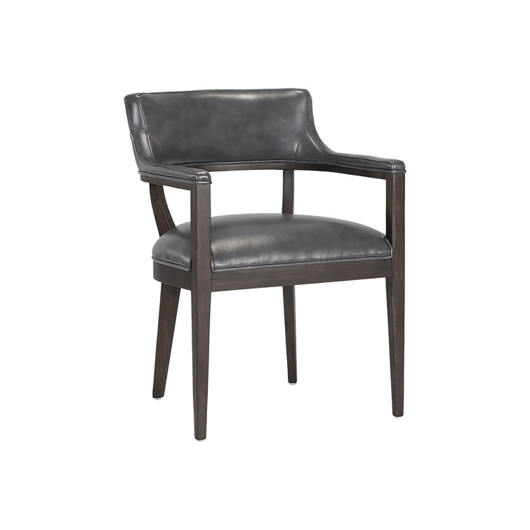 Mid-Century Charcoal Leather Arm Chair with Brown Oak Frame