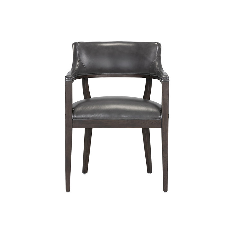 Mid-Century Charcoal Leather Arm Chair with Brown Oak Frame