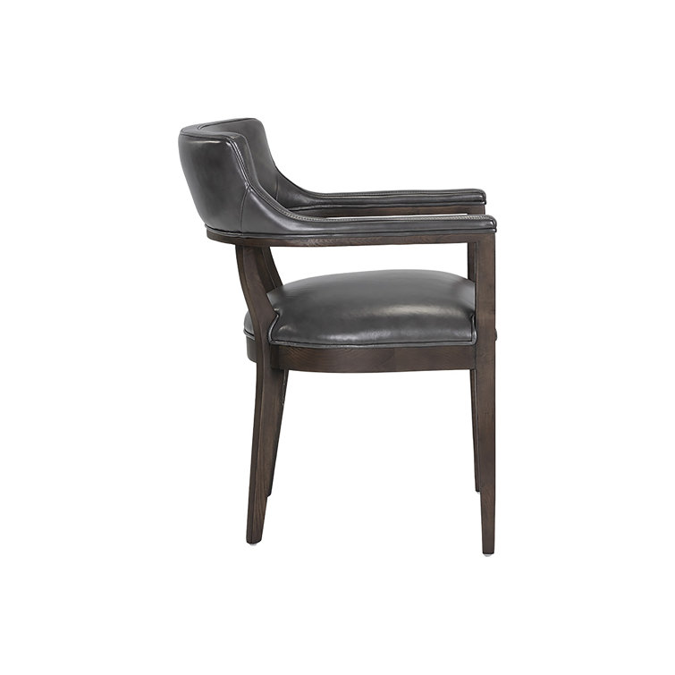 Brentwood Charcoal Leather Armchair with Brown Wood Frame