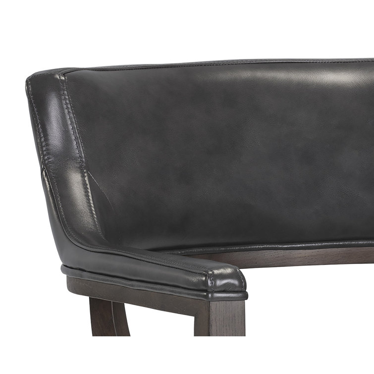 Mid-Century Charcoal Leather Arm Chair with Brown Oak Frame