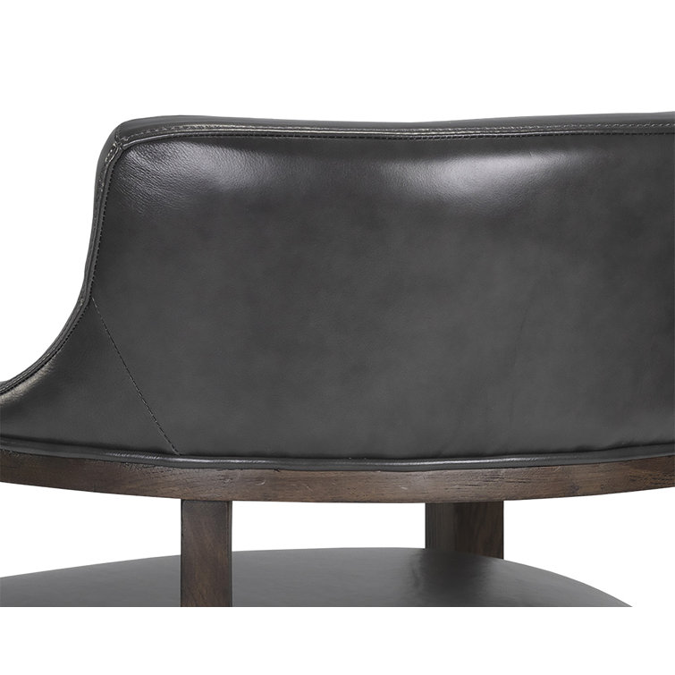 Mid-Century Charcoal Leather Arm Chair with Brown Oak Frame