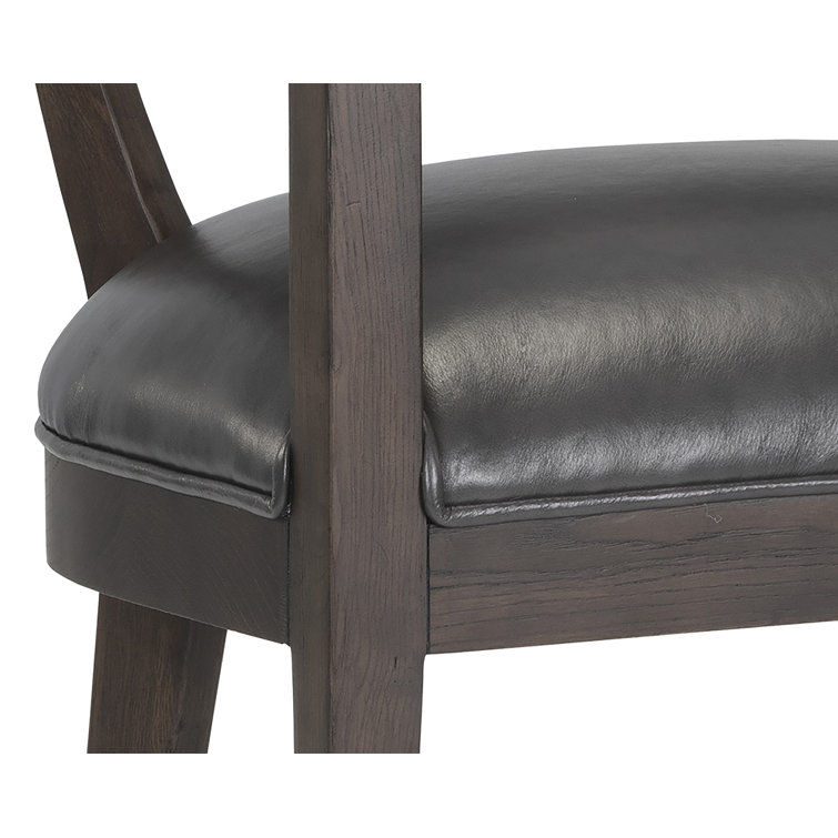 Mid-Century Charcoal Leather Arm Chair with Brown Oak Frame