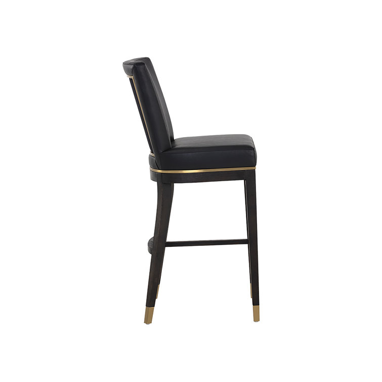 Gray Leather and Metal Transitional Bar Stool