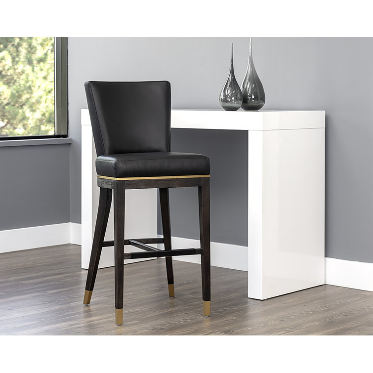 Gray Leather and Metal Transitional Bar Stool