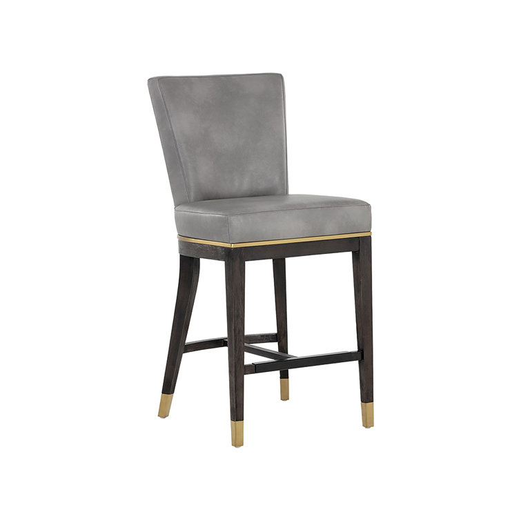 Gray Leather and Metal Transitional Bar Stool
