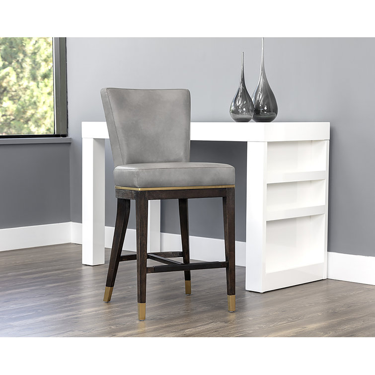 Gray Leather and Metal Transitional Bar Stool
