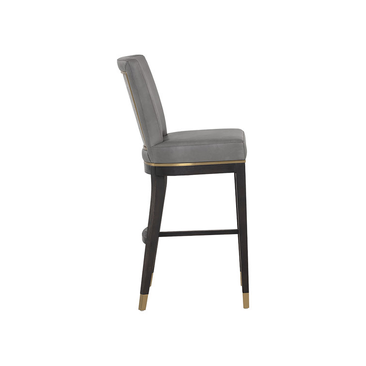 Gray Leather and Metal Transitional Bar Stool